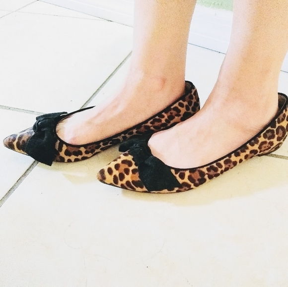 Ann Taylor Patricia Haircalf Leopard Bow Flats - Picture 2 of 8